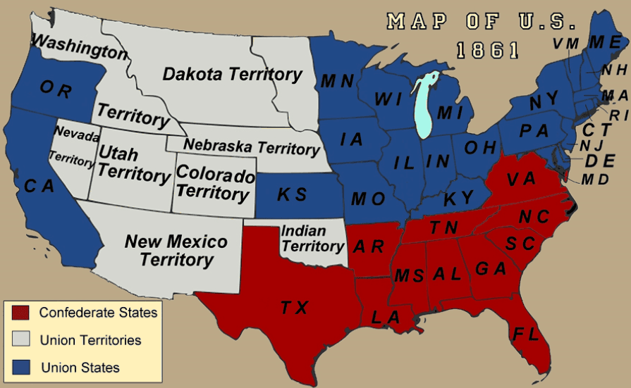 Map Of U.S. 1861