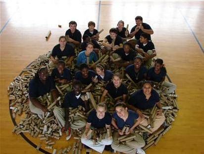 Students collected empty paper towel and toilet paper rolls for America Recycles Day
