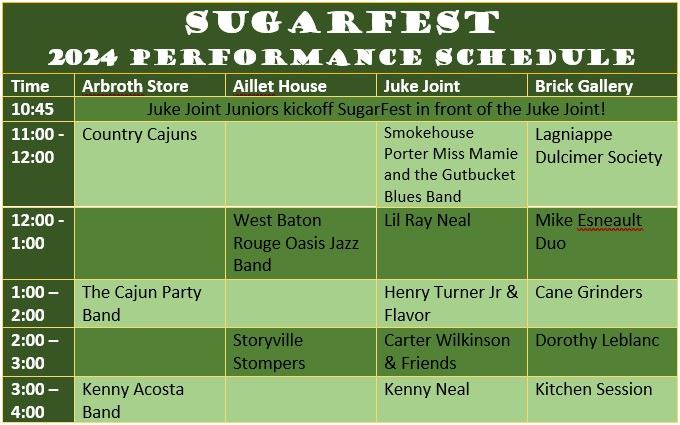2024 SugarFest Music Schedule